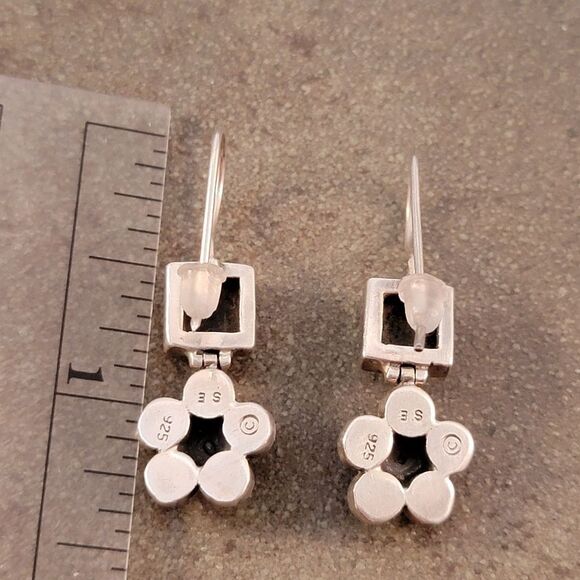 Vintage SE Sterling Multi Stone Flower Design Drop Earrings - Picture 5 of 5